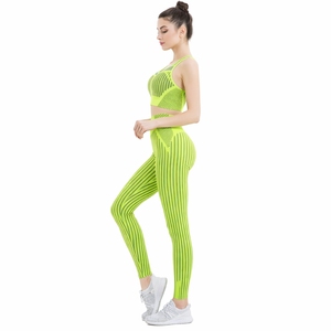 Women Yoga Set Two Piece <b>Crop</b> Sports Top Striped <b>Leggings</b> Workout Outfit <b>Crop</b> Sports Top Full Length Modern Pattern Flexible Fit - Product Image 1
