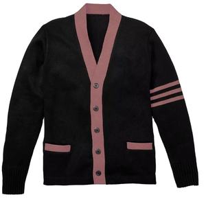 เสื้อคาร์ดิแกนถักไหมพรมคอวีสีดำและชมพูสำหรับผู้ชาย แขนยาว ปิดกระดุม สีพื้น สำหรับฤดูใบไม้ร่วง - Product Image 5