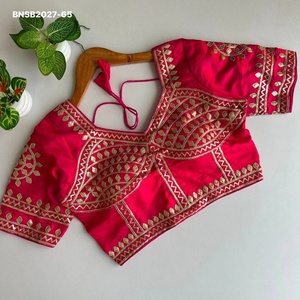 Vêtements occasionnels en soie avec broderie Gota Kutchhi originale faite à la main et collection de blouses à manches courtes, achat en ligne, mode féminine Inde - Product Image 1