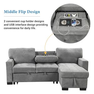 Elegante e Funzionale Divano Letto Sezionale con Chaise Longue, Scaffale Portaoggetti, Tavolino Estraibile, Tavolo Ribaltabile e Caricatore USB - Product Image 6