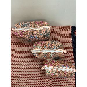 Ensemble de trois pochettes matelassées en coton à imprimé floral, style bohème, avec fermeture à glissière, pour un usage quotidien - Product Image 4
