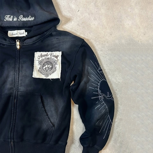 Sudadera de Forro Polar 100% Algodón Grueso con Estampado Vintage Minimalista Ecológico Personalizado OEM, con Pedrería Brillante - Product Image 3