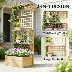 Jardinière surélevée naturelle et support pour plantes, bac à fleurs, panier suspendu, accessoire - Product Image 2