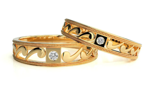 925 Sterling <b>Silver</b> Gold Plated Zircon Bezel Setting Eternity <b>Band</b> Wave Pattern Couple <b>Rings</b> - Product Image 2
