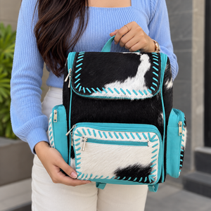 Latest Arrival Cowhide Leather Backpack School Bags Turquoise <b>Colour</b> Unisex Beautiful Designer Handmade Multi Use Backpack - Product Image 1