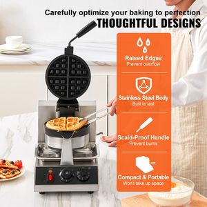 Commercial 1300W Non-Stick <b>Waffle</b> <b>Maker</b> 1 Piece Per Batch Iron Baker Machine with Temperature Range 122 572 F/ 50 300 C - Product Image 2