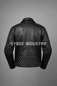 Blouson de moto en cuir d'agneau noir pour homme, fermeture éclair asymétrique, col large, ceinture à la taille, panneaux d'épaule unis ou matelassés - Product Image 4