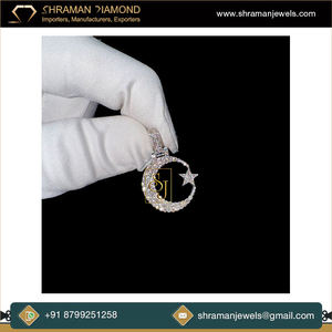 Pendentif de luxe en argent 925 avec charme lune et étoile en diamant naturel, thème islamique, bijou unisexe pour usage quotidien, pendentif VVS - Product Image 2
