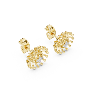 Juego de pendientes de diamantes cultivados en laboratorio con diseño floral único en oro amarillo de 18 quilates para compromiso, boda, fiesta, regalo de San Valentín, uso diario para mujeres - Product Image 3