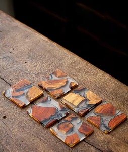 Rehman Craft Handmade Natural Wood & Epoxy Resin Square <b>Coaster</b> Set 10 CM Diameter - Product Image 4