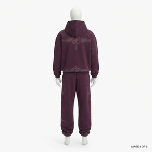 Custom <b>Women</b> Burgundy Rhinestone Hoodie <b>Jogger</b> Set Cotton <b>Fleece</b> Oversized Streetwear Tracksuit Wholesale - Product Image 3