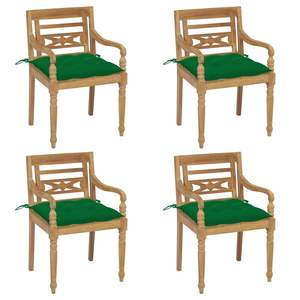 Set di 4 Sedie da Giardino Batavia in Legno di Teak Massiccio con Cuscini - Product Image 1