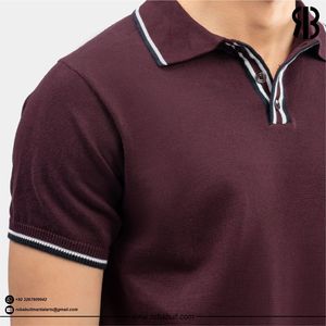 เสื้อโปโลแขนสั้นผู้ชายสีแดงเลือดหมู ผ้าถักเนื้อผ้าฝ้าย ระบายอากาศได้ดี ทรงปกติ ดีไซน์ติดกระดุม - Product Image 5