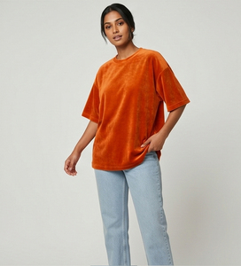 T-shirt en velours oversize pour femme, col rond, manches longues, coupe ample, en velours côtelé - Product Image 5