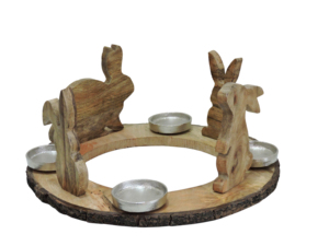 Portavelas Decorativo de Madera con Forma de Conejo y Detalles de Aluminio, Centro de Mesa Festivo - Product Image 2