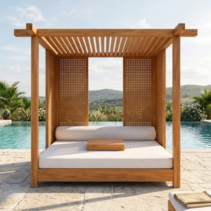 Cama de Día Moderna para Exteriores de Madera de Teca Sólida con Toldo, Muebles de Jardín de Lujo para el Borde de la Piscina - Product Image 4