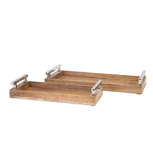 High Quality Durable Wooden Rectangle Tray Multifunctional Metal Decorative Serving Tray for Food Drinks <b>Breakfast</b> Party - Product Image 3