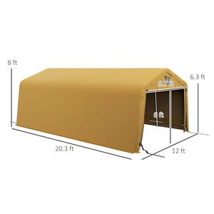 Abri de voiture portable beige 3,66 m x 6,10 m, garage robuste avec fenêtres de ventilation et grande porte enroulable pour 2 voitures - Product Image 3