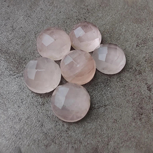 Cuarzo Rosa Natural, Corte Checker, Redondo, Parte Posterior Plana, Calibrado, Piedra Preciosa al por Mayor, Todos los Tamaños Disponibles - Product Image 1