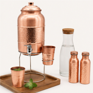 Ensemble distributeur d'eau en cuivre pur martelé avec support, réservoir de stockage authentique ayurvédique pour la santé naturelle et l'immunité - Product Image 4