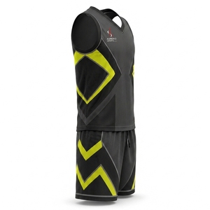 Ensemble d'uniformes de basketball unisexe noir et jaune fluo par sublimation, en polyester respirant, haute qualité 2026 - Product Image 6