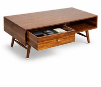 Table basse en bois massif de style mid-century modern avec tiroir |   Meubles de salon artisanaux, écologiques et durables
