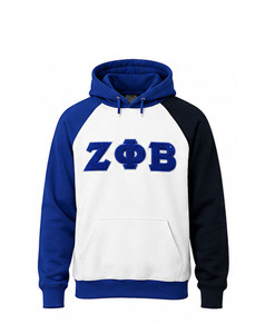 Zeta Phi Beta Embroidered Raglan Sleeve Hooded Sweatshirt <b>Men's</b> Casual Fleece Pullover Front Pocket 100% Cotton Breathable Blue - Product Image 1