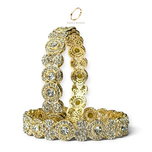 Ensemble de bracelets classiques en acier inoxydable plaqué or avec cristaux, pour femmes, mariage indien, bijoux de mode haut de gamme, vente en gros - Product Image 2