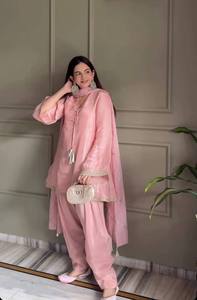 Traje Patiala pakistaní rosa de lujo para mujer, salwar kameez de seda de diseñador con dupatta, elegante ropa de fiesta, ropa étnica tradicional. - Product Image 3