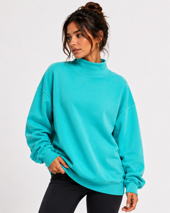 Sweat-shirt à col montant pour femme, broderie personnalisée sur les manches, en molleton de coton, vêtements décontractés, fabricant en gros, OEM - Product Image 1