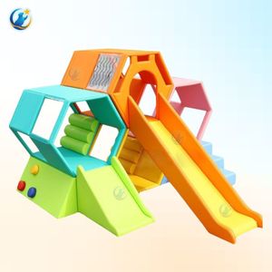 Ensemble de jeux d'intérieur pour enfants, structure de jeu souple, développement de la force physique et des capacités motrices, matériau PP coloré en nid d'abeille, toboggan, tunnel d'escalade - Product Image 1