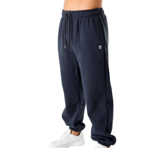 กางเกงจ็อกเกอร์ผ้าฟลีซสีน้ำเงินแบบยูนิเซ็กซ์ ผสมผ้าฝ้าย ขอบเอวยางยืด กางเกงวอร์ม รับผลิตตามแบบ OEM พร้อมสกรีนโลโก้ จำหน่ายจำนวนมาก - Product Image 2