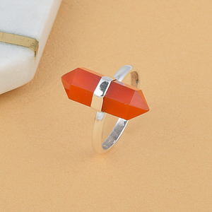 Natural Red Carnelian <b>Crystal</b> Point <b>Ring</b> 925 Sterling Silver Handmade Gemstone Statement Jewelry Wholesale - Product Image 3