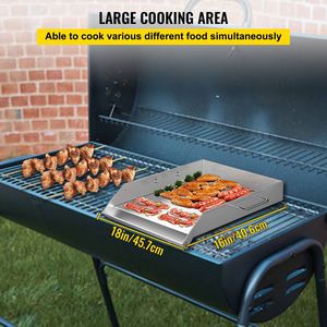 18 \ "X 16 \" piastra rettangolare piano in acciaio inox 2 maniglie scanalatura grasso per barbecue carbone/griglia a Gas per feste in campeggio - Product Image 3