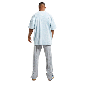 Camiseta de punto para hombre 100% algodón, corte regular, lavado ácido, hombro caído, lisa, estilo urbano, peso pesado, antiarrugas - Product Image 4