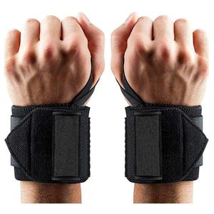 Sangles de poignet de musculation personnalisables noires en polyester, coton et latex pour la gym et l'entraînement à domicile, avec logo OEM - Product Image 4