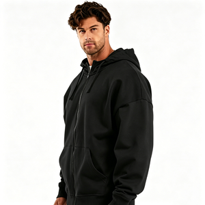 Sudadera con Capucha Personalizada con Pedrería, 100% Algodón, Tejido de Felpa, Logotipo Frontal, Unisex, Color Sólido, Invierno, Corte Holgado, Bolsillos Grandes, Transpirable, Antiencogimiento - Product Image 3