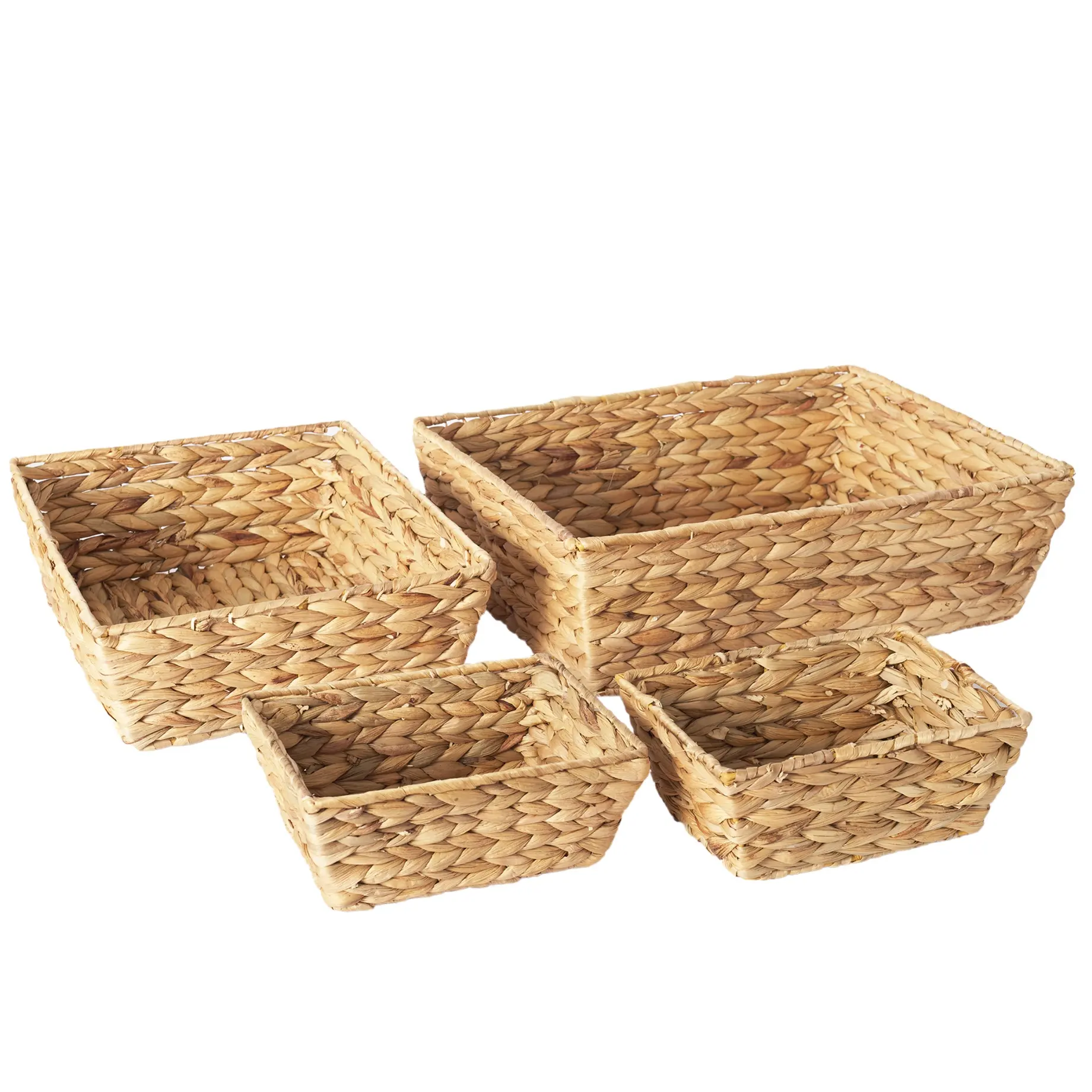 Hand Made Woven Water Hyacinth Basket Set of 4 Storage Baskets for Toys, Towels, Blankets, Books Large Wicker Storage Basket