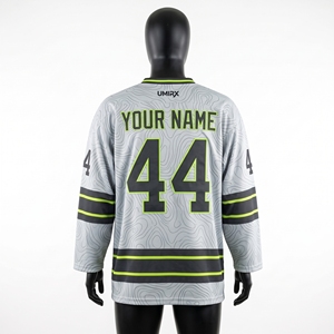 Maillot de hockey sur glace personnalisé avec écusson en sergé cousu, nom et numéros d'équipe sublimés, tailles adultes, 100 % polyester, panneaux en maille respirante, col en V - Product Image 2