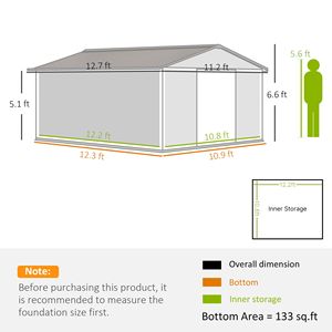 Capanno in Metallo 3,35m x 3,81m con Doppie Porte Scorrevoli e 4 Prese d'Aria per Giardino, Cortile e Prato, Colore Verde Chiaro - Product Image 3