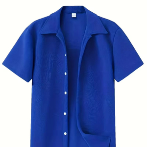 Men Casual Textured Short Sleeve Button <b>Down</b> Shirt Summer Breathable Resort Cuban Collar Fashion Streetwear OEM Supplier - Product Image 1