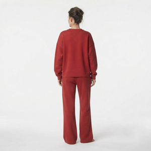 Ensemble de survêtement pour femmes avec sweat-shirt à col rond à manches longues orné de strass et pantalon à jambes larges, imprimé personnalisé, brodé, deux pièces, vente en gros - Product Image 3