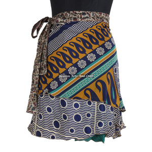 2026 Top Quality Wholesale Indian Silk Sari Magic Wrap Mini Skirts 2 Layered Art Silk Sari Reversible Summer Beach Wear Magic - Product Image 5