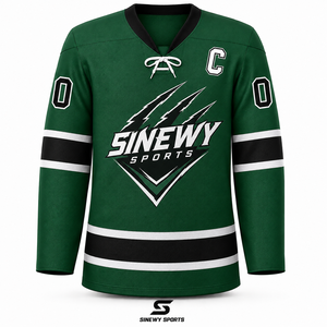 เสื้อฮอกกี้น้ำแข็งสีเขียวแขนยาวคอวีสำหรับผู้ชาย SINEWY SPORTS แบบซับลิเมชั่นสั่งทำพิเศษสำหรับทีม ระบายเหงื่อได้ดี ทรงปกติ - Product Image 1