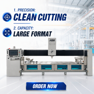 Machine de découpe de pierre CNC HQ-3015PLUS avec 12 outils linéaires ATC, détecteur d'épaisseur de dalle et traitement en contre-blocage 7,5 kW - Product Image 1