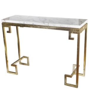 Table console moderne en acier inoxydable doré avec plateau en marbre blanc, table rectangulaire élégante pour entrée, couloir, maison et hôtel. - Product Image 2