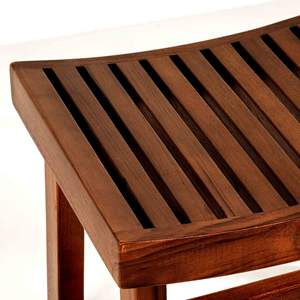 Taburete de madera maciza de estilo moderno de mediados de siglo, con asiento curvo de listones, banco de madera pequeño para sala de estar y baño, venta al por mayor - Product Image 4