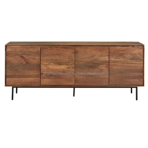 Meilleure planche latérale en bois fabriquée à la main indienne avec 4 portes armoire de rangement en bois meubles indiens de haute qualité en bois de manguier massif - Product Image 1