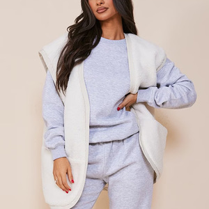 Women's Gray Crew Neck Sweatshirt Cotton Blend Knitted Long Sleeve Casual <b>O</b>-Neck Solid Color Autumn Wear - Product Image 3
