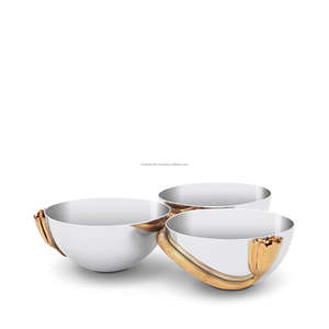 El juego de cuencos de acero inoxidable con hojas decorativas populares más elegantes para servir en la mesa, diseño moderno, plato de curry con nueces, arte de Metal artesanal - Product Image 4